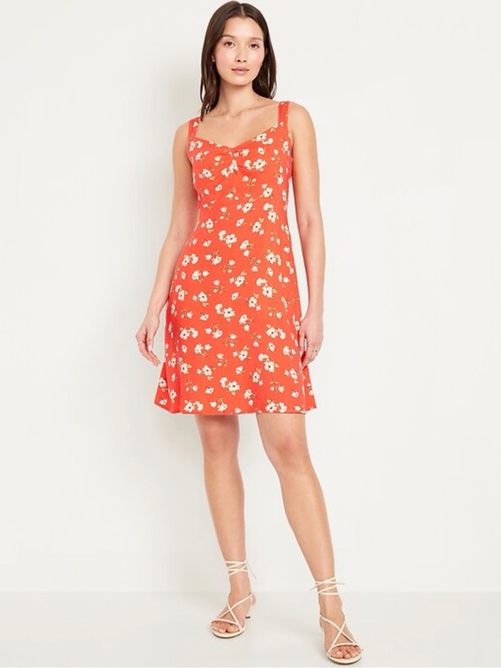 Old Navy Coral Floral Fit & Flare Crepe Mini Dress